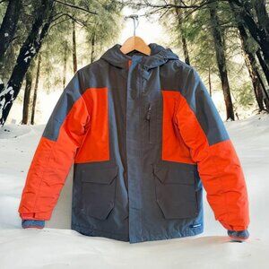 Boys Lands’ End Orange and Gray Fleece Lined Warm Winter Jacket-Size L‎ (14/16)